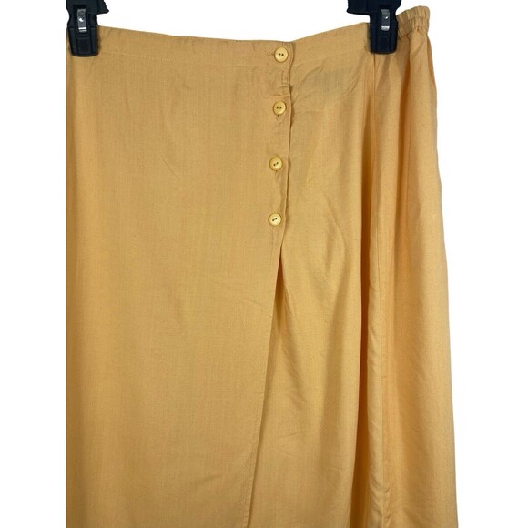 Marla Kim Vintage 90s Yellow Side Buttons Midi Modest Elastic Waist Skirt L - Picture 2 of 9